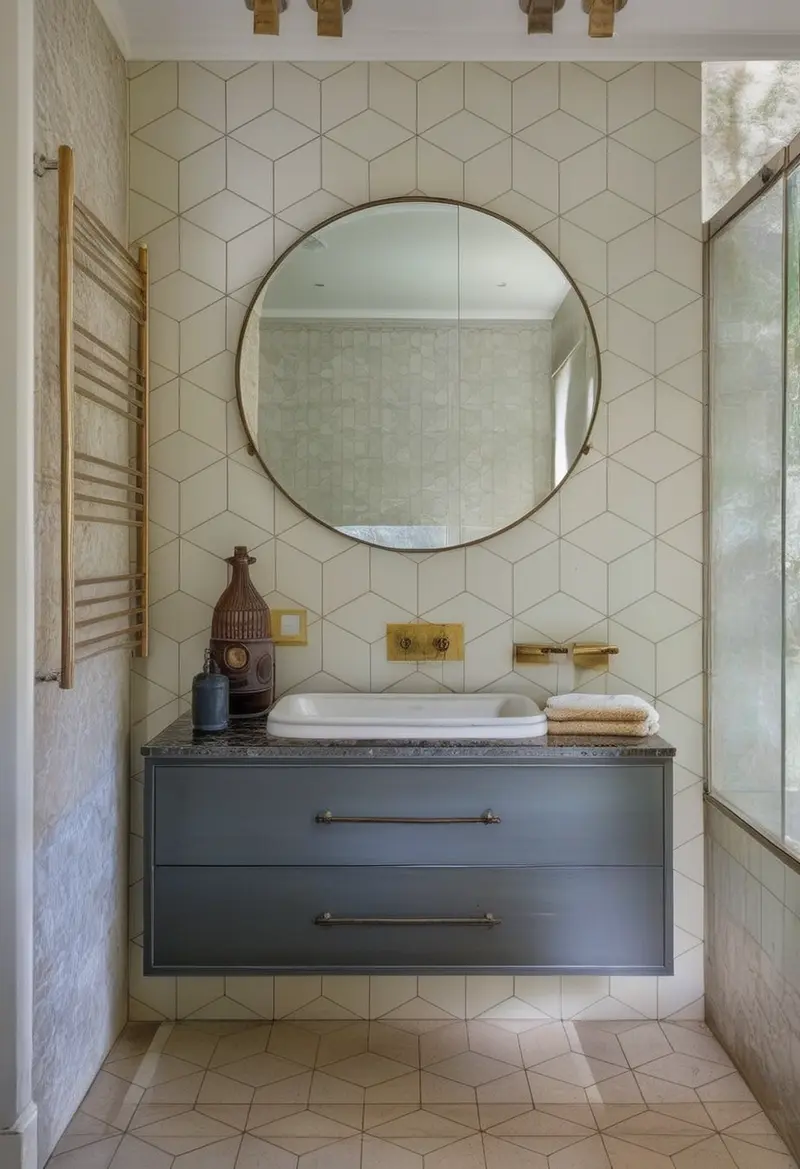 Vintage style bathroom styled with AInteriors interior design tool