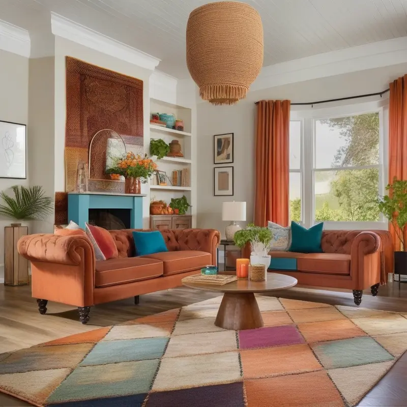 Living room redesigned in a Bohemian style with our AI interior design tool