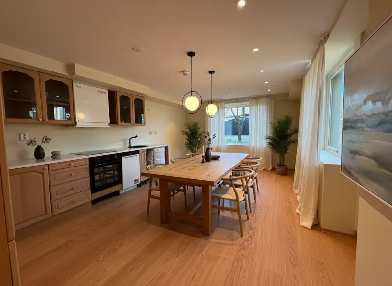 A scandinavian kitchen virtually staged from an empty room with AInteriors virtual staging tool.