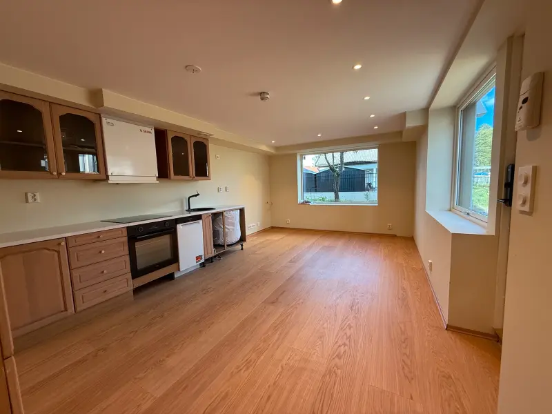 A scandinavian kitchen virtually staged from an empty room with AInteriors virtual staging tool.