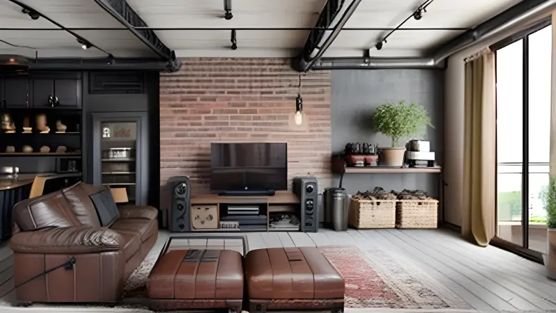 A room designed in the Industrial style using AInteriors interior design app.