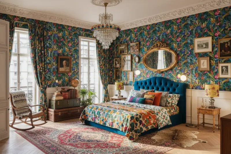 A room designed in the Maximalist style using AInteriors interior design app.