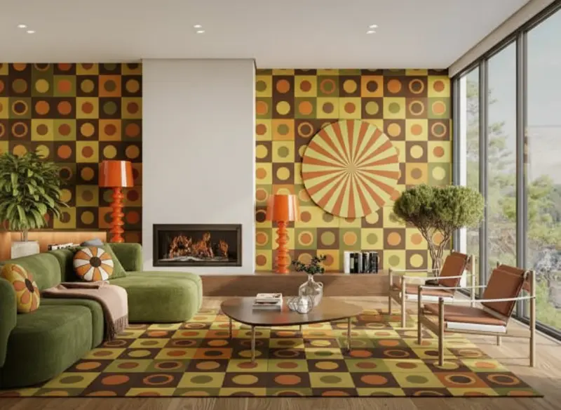 A room designed in the Retro style using AInteriors interior design app.